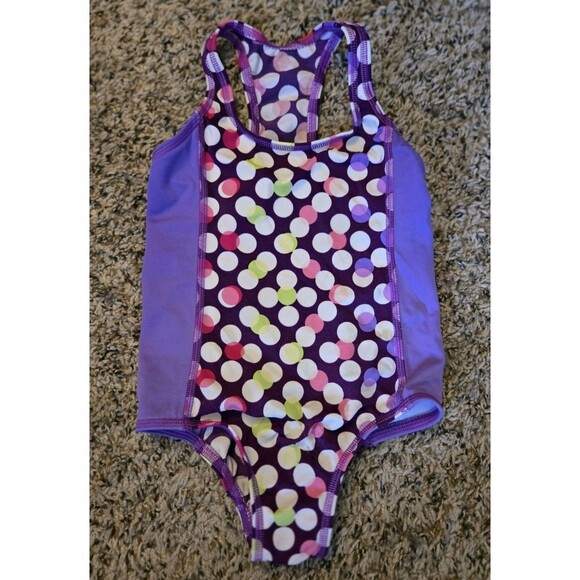 Lands End Swimsuit Matching Rash Guard Top 2pcs Girls Size 2T Purple Polka Dots - Picture 7 of 13